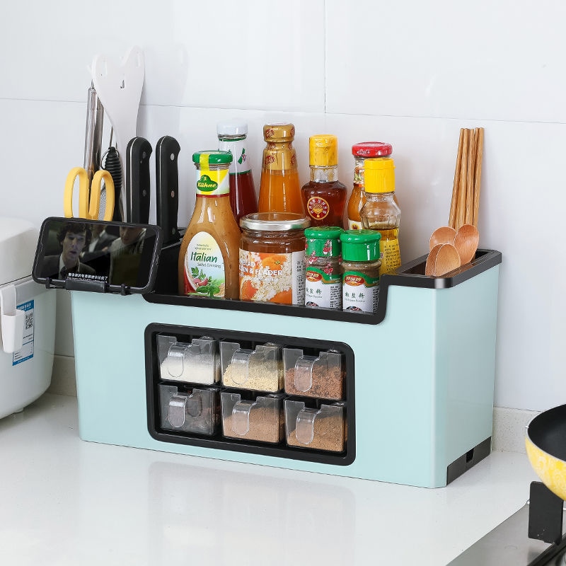 Gambar Multifunctional seasoning box rack seasoning bottle storage rack seasoning jar storage box seasoning kitchen supplies set
