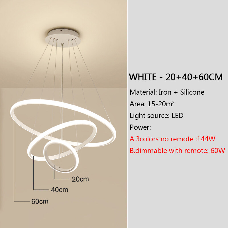 OSABO Đèn Trần Đèn Treo LED Đèn Trần Treo Trắng Vàng Đen 3 Vòng Cho Phòng Ăn Phòng Khách Phòng Ngủ Kiểu Bắc Âu