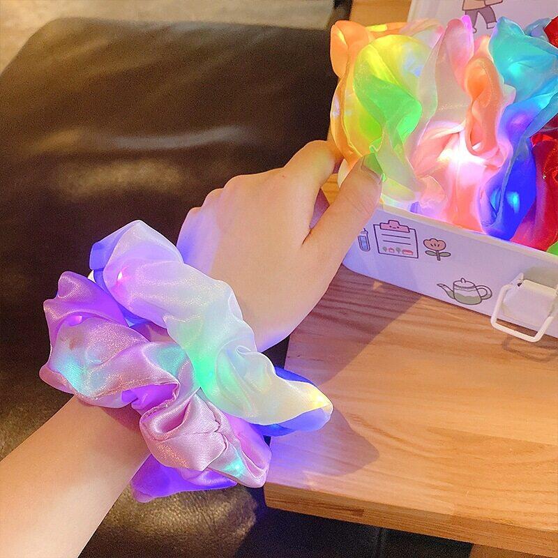 [Cutewomen2020] LED dạ quang ruột già dây buộc tóc sáng tạo khuôn mặt sáng chất béo Ruột dây buộc tóc Phụ kiện tóc buộc tóc Dây Buộc Tóc Băng cao su dạ quang phụ nữ