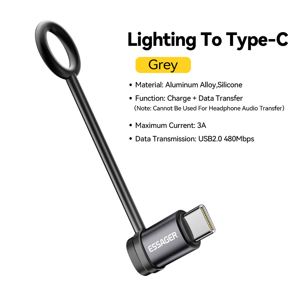 Bộ chuyển đổi essager OTG LIGHTNING sang Type-C với vòng 3A USB2.0 480Mbps Loại C sang ổ sạc Lightni