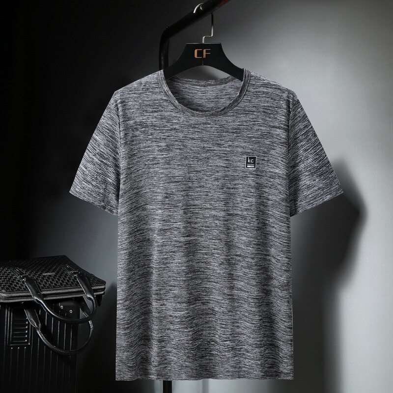 【XL-10XL】170KG Can Wear Big Plus Size Fat Oversized Polyester Ice Silk Mens Solid Color Short Sleeve T-Shirt Quick Dry Cool Loose Casual Quick Dry Summer