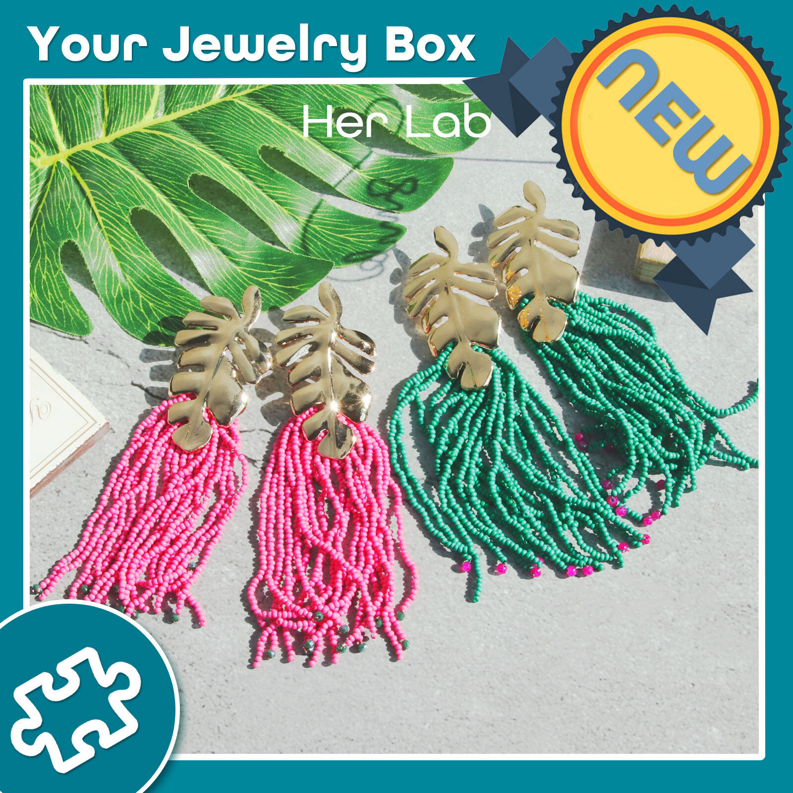 Her Lab Jewelry | Retro European and American style alloy leaf earrings Long rice bead tassel ladies earrings Monstera Bohemian fashion earrings ราคา 254 บาท*ส่งฟรี