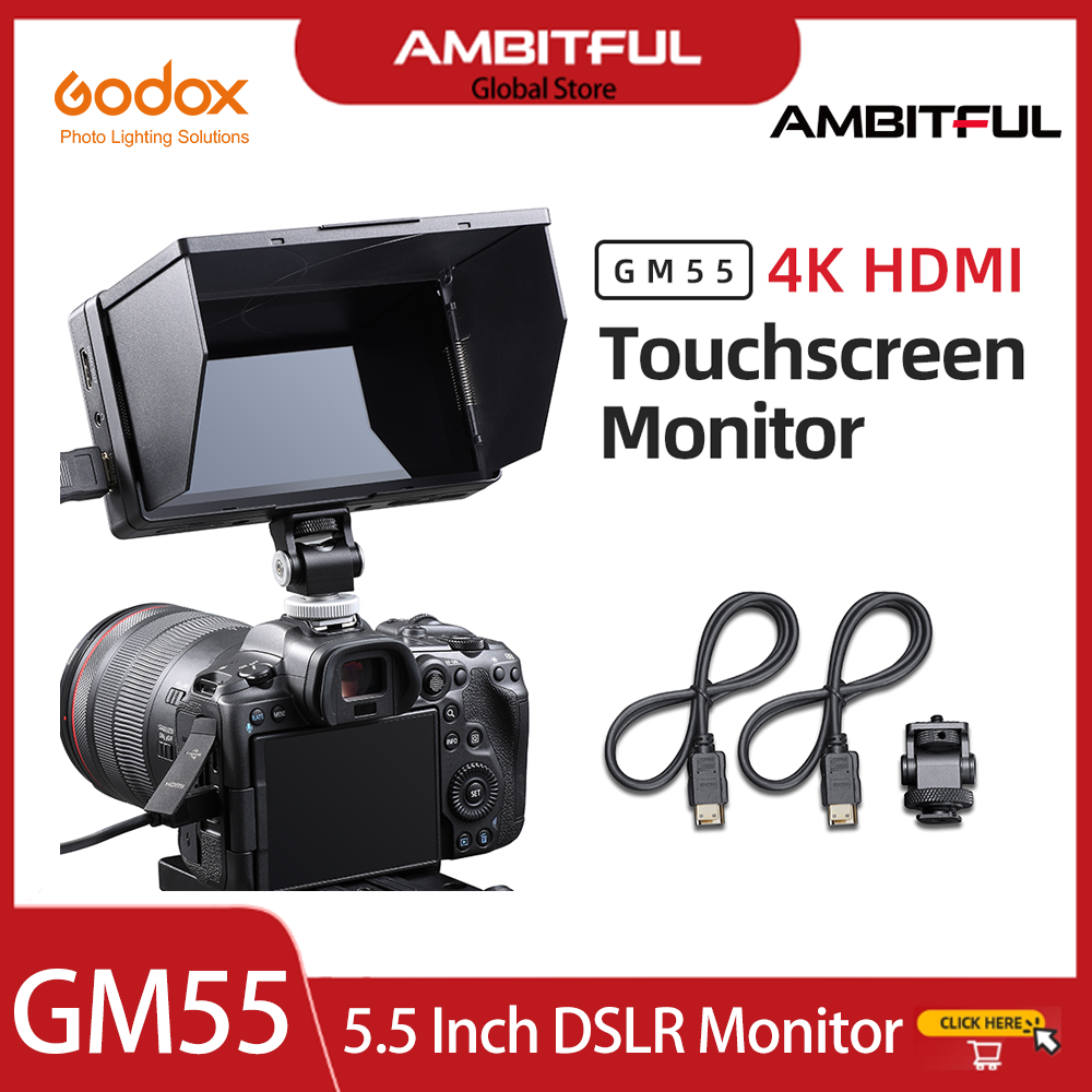Godox จอมอนิเตอร์4K GM55 5.5นิ้ว DSLR 3D สายหน้าจอสัมผัส IPS FHD 1920X1080วิดีโอ4K HDMI เครื่องโทรทัศน์วงจรปิดภาคสนาม Dslr ราคา 6,494 บาท*ส่งฟรี