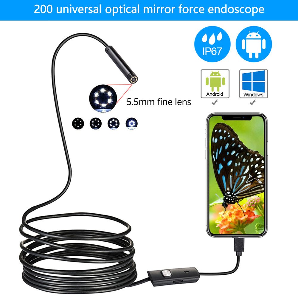PULUZ Camera Nội Soi Dây Mini 2M Ống Kính 5.5Mm, Camera Kiểm Tra Ánh Sáng Led Chống Nước Dành Cho Android Type-C/USB