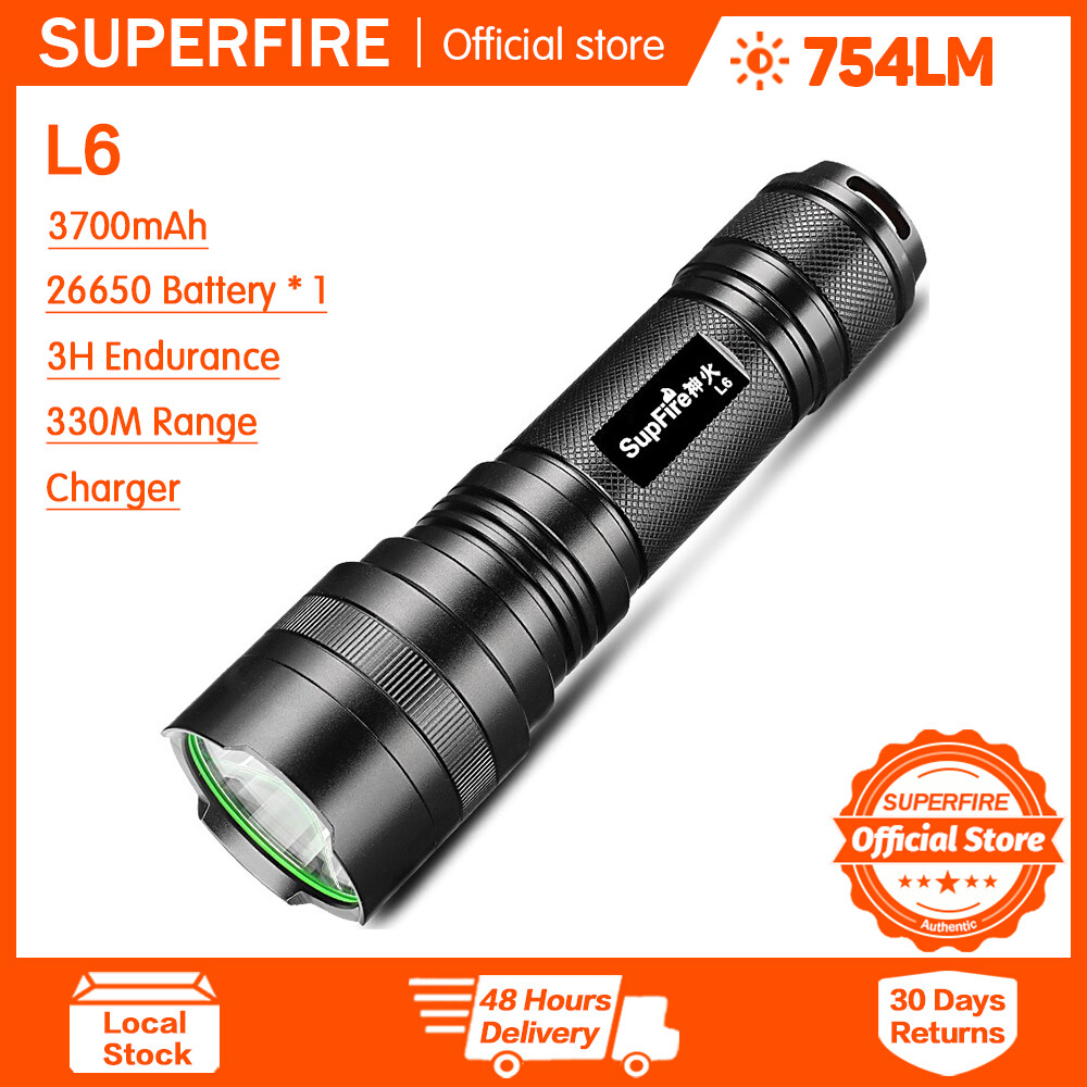 Superfire L6 LED 10W Đèn pin ánh sáng mạnh gia dụng ngoài trời tìm kiếm ánh