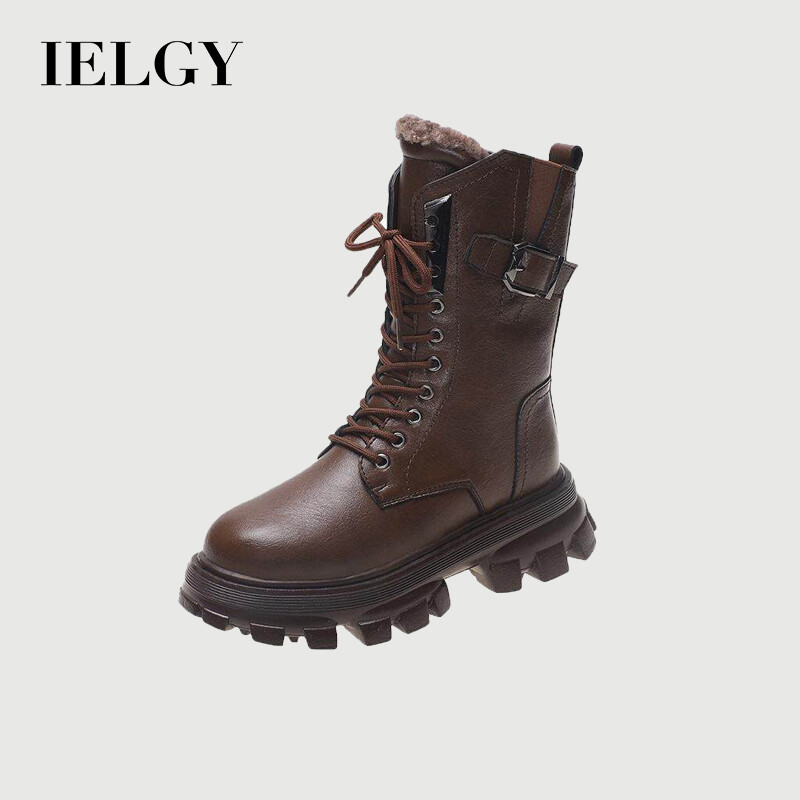 IELGY mid boots thick sole boots british style thick heel round toe women's shoes ราคา 966 บาท*ส่งฟรี