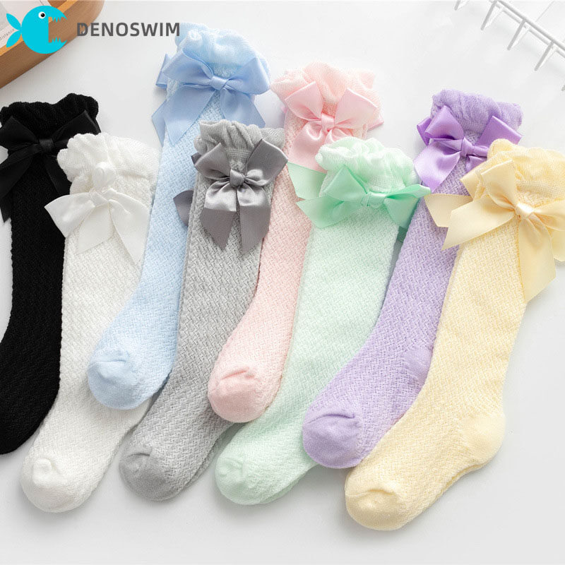 DENOSWIM Cute Bowknot Cotton Baby Knee High Socks Summer Mesh Breathable