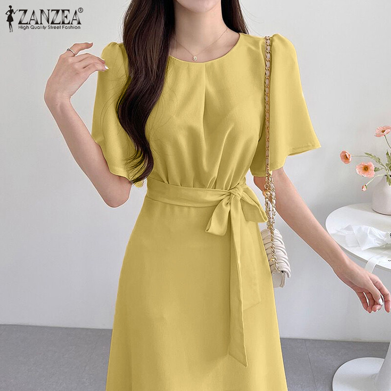 Queean Korean Style Women Ladies Elegant Short Sleeve A Line Evening  Cocktail Plain Swing Madi Dress | Lazada