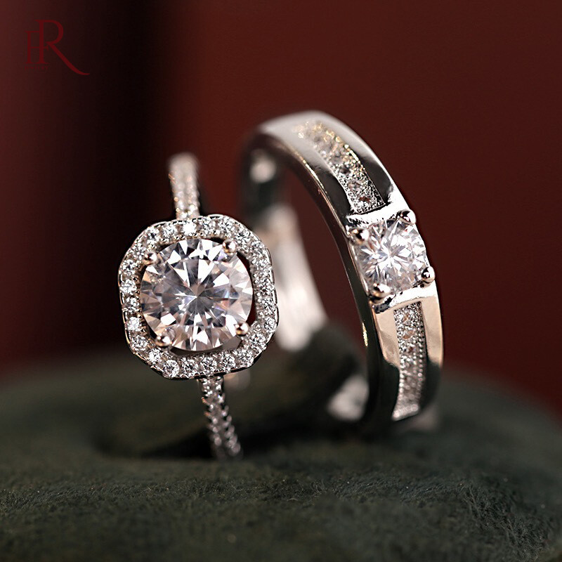Cặp đôi frascati Zircon cặp đôi nhẫn nữ nam Cầu Hôn LỜI HỨA nhẫn có thể điều chỉnh trang sức kỷ niệm cưới