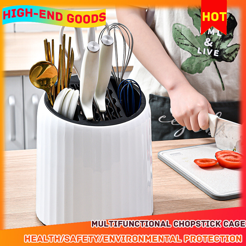 Gambar Kitchen Rotary Knife Rack Multi function Knife Rack Knife Seat Drain Chopsticks Cage Chopsticks