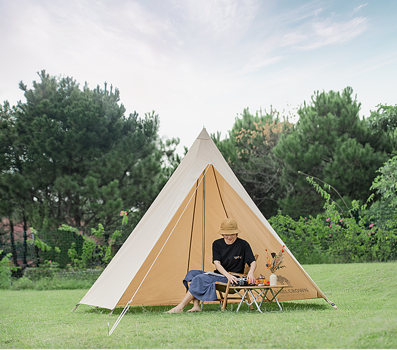 CAMELCROWN Camel Outdoor Camping Indian Tent Portable Folding Large Pyramid Cotton Tent Rainproof · v25