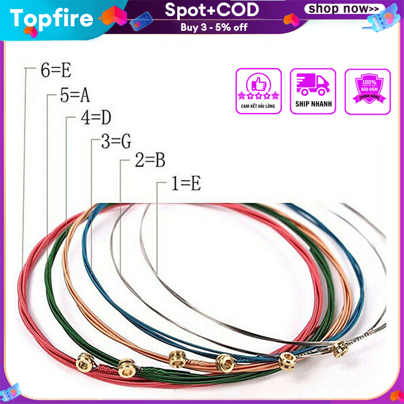 【HOT 🔥Spot +COD】Set 6 dây đàn guitar nhiều màu sắc tông E-A Acoustic dây màu Thông Dụng Dây Lõi Thép Lục Giác Bằng Đồng Cho phụ kiện guitar #