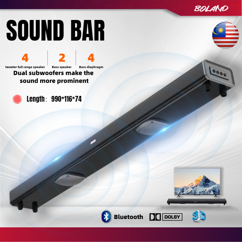 Soundbar Speaker HD 3in1，Soundbar with Bass Reflex Speaker, Integrated Tweeter and 30W Bluetooth Wireless 5.0 Suitable for outdoor, home, office 音箱 black