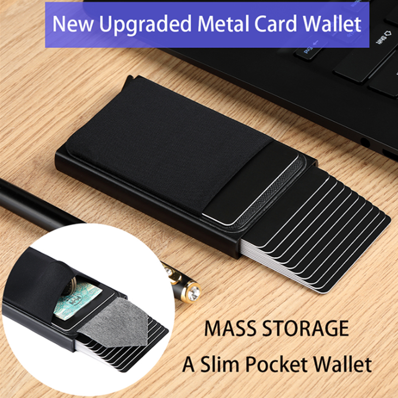 QuXis New's Anti-theft RFID Blocking Pop-Up ID Credit Card Holder Business Wallet With Elastic Back