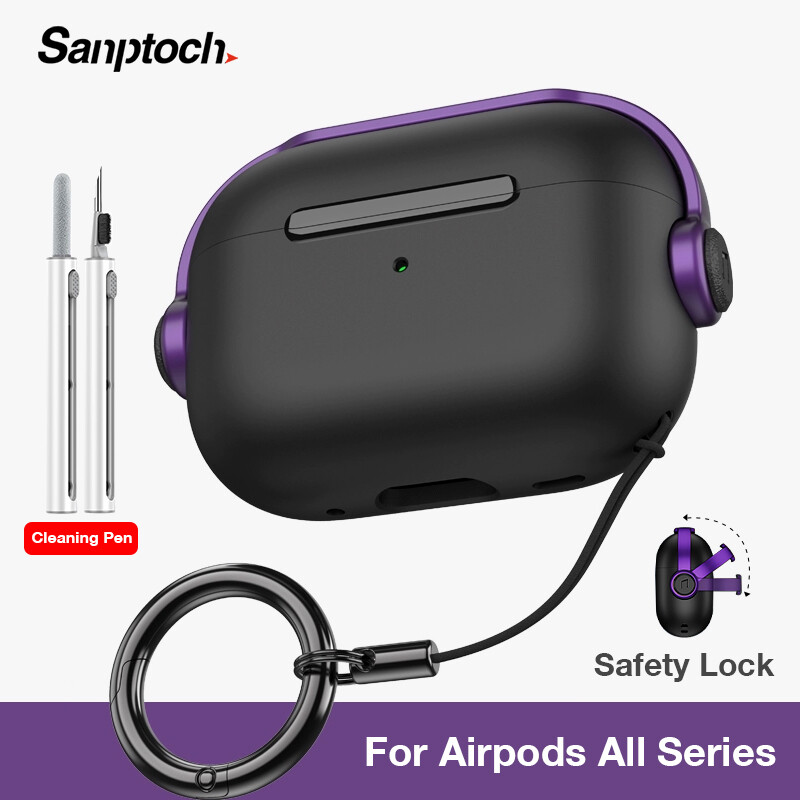 Sanptoch Music Earphone Case For Airpods 4 / Pro 2 / 3rd / 2 / 1 Secure Lock Protective Casing Stand Shockproof Full Cover With Lanyard ราคา 112 บาท*ส่งฟรี