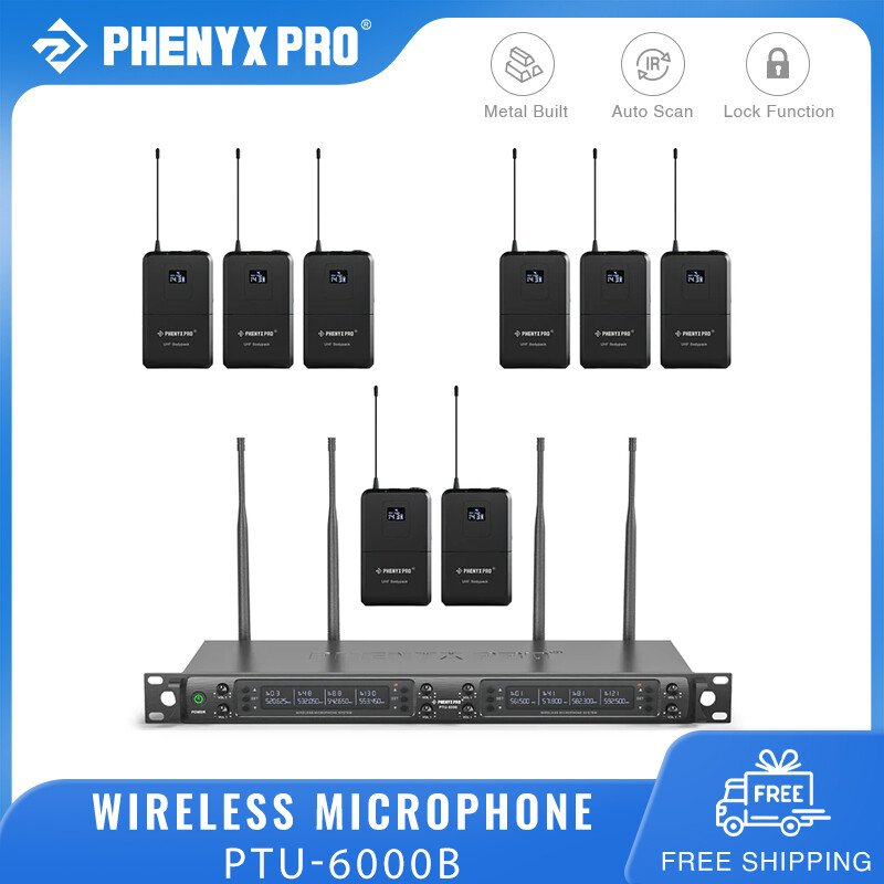 Phenyx Pro PTU-6000B 8-Channel UHF Wireless Microphone System 8 Bodypacks and Headsets/Lapel Mics Auto Scan 8x40 Adjustable UHF Channels 328ft Microphone for Singing Church Stage Live Show Wedding ราคา 25,421 บาท*ส่งฟรี