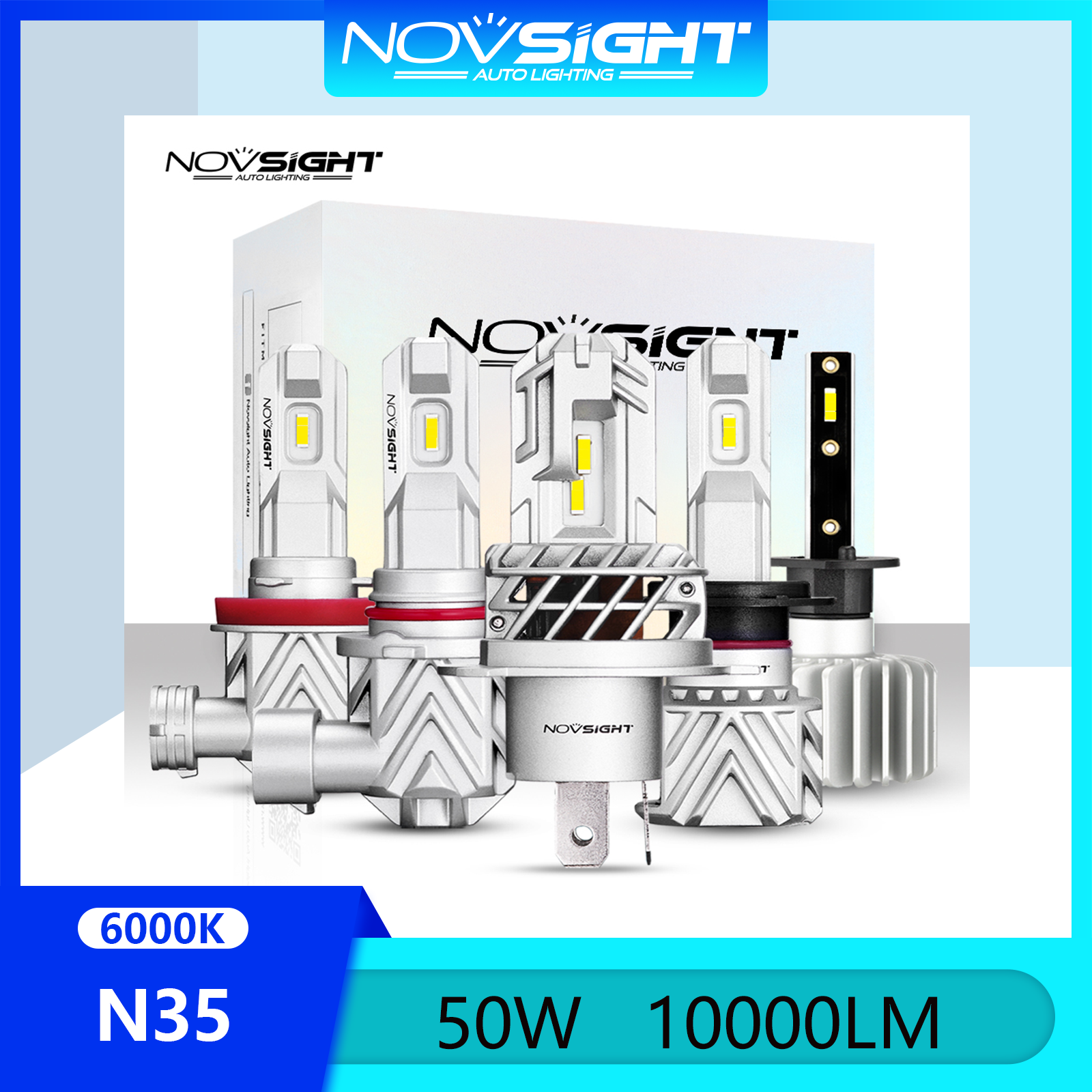 New Arrival Novsight N35 9006 9006 H4 H11 Car LED Headlight 1:1 Designed 50W 6000K 10000LM Fog Light Bulb A Pair (2 pcs)