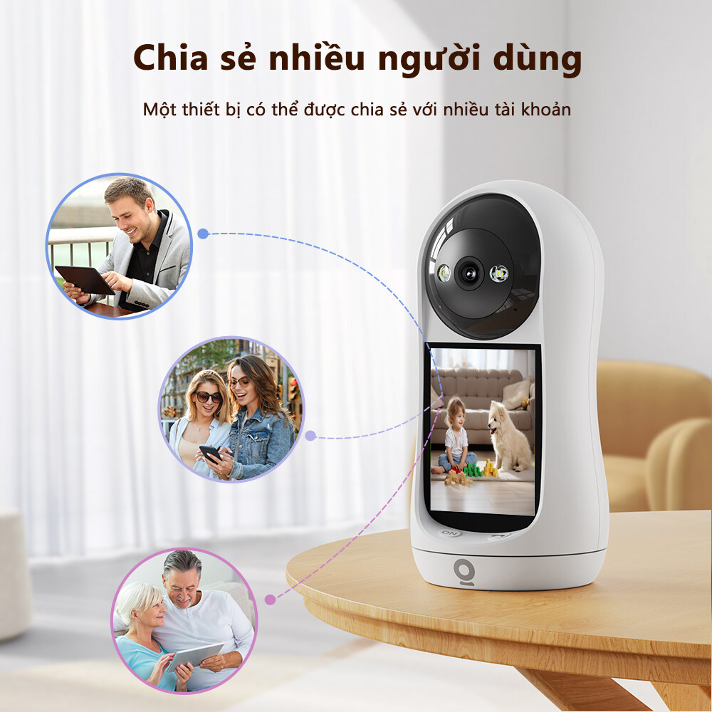 3MP PTZ Indooor WiFi Smart IP Security Camera with 2.8-inch IPS Screen One Click Video Calls Two Way Vision HD Video Full Color Night Vision Cctv Camera Baby Monitor V380 PRO