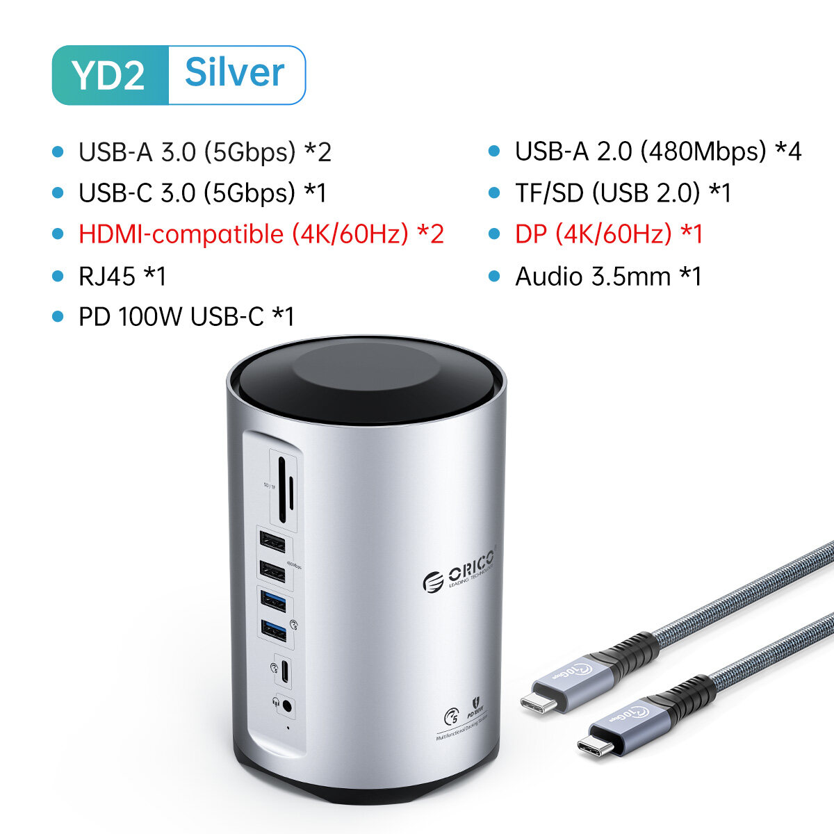 USB C Hub ORICO 15 Trong 1 USB 3.0 Hub Với 4K HDMI 4 USB Một Cổng 2 USB 3.0 Dữ Liệu Cổng (5 Gbps) 1 