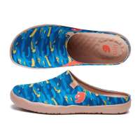 UIN Mens Slip On Mules Comfortable Flat Lightweight Wide Toe Clog Casual Art Painted Travel Shoes Malaga Series