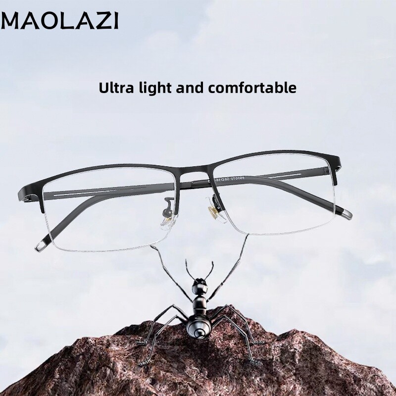 Maolazi thời trang Kính siêu nhẹ Retro vuông titan Nửa Gọng kính mắt thoải mái kính thuốc khung nam 990070