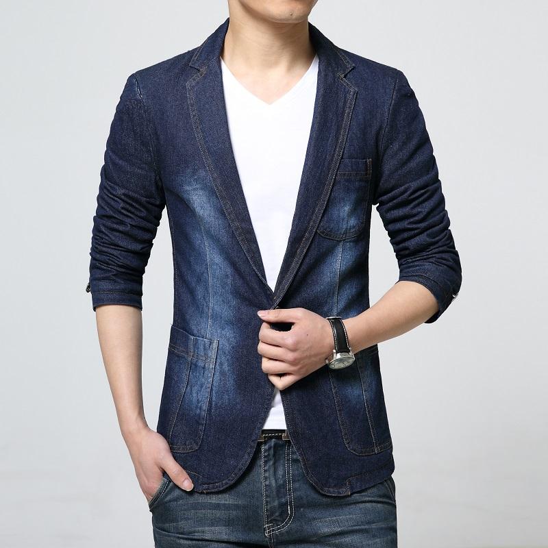 Cozy Up Long-sleeved Blazer Mens Denim Solid Color Lapel One