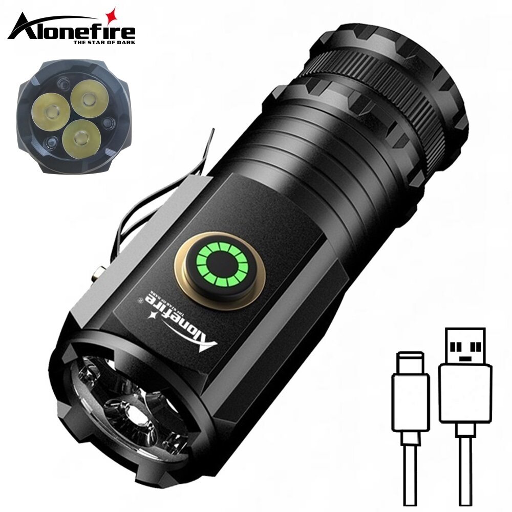 AloneFire X23 Super Bright Mini Outdoor LED Flashlight 3LED Portable USB C