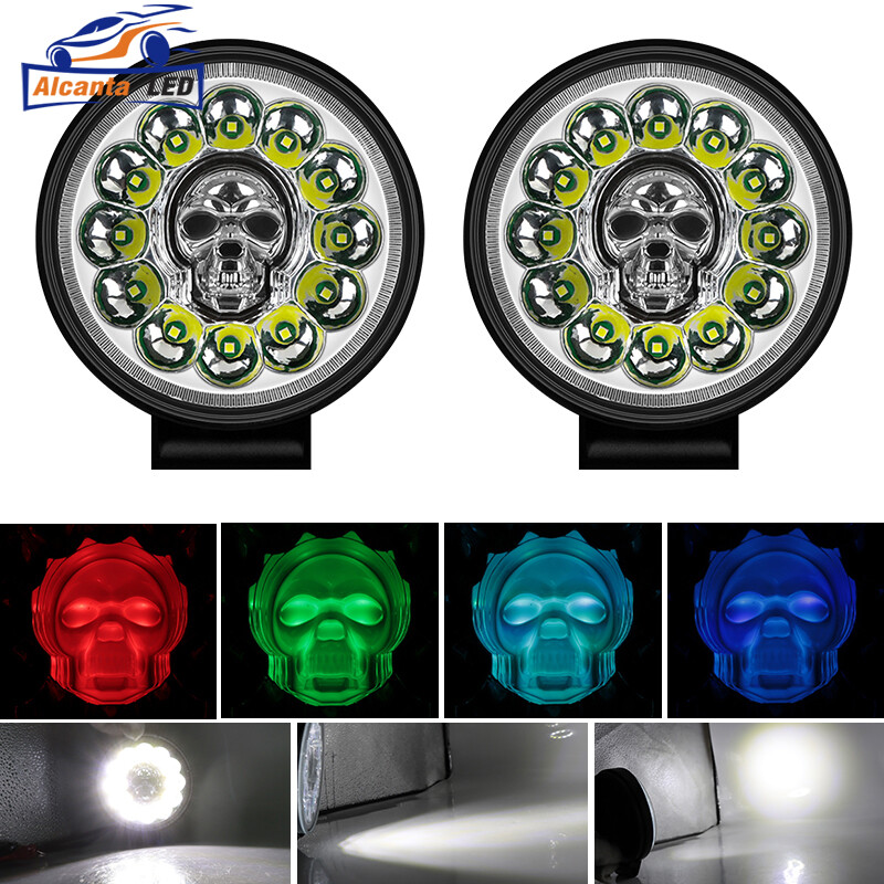 1/2pcs Dazzle RGB 12LED nhấp nháy 4 inch 66 Wát đèn pha đèn làm việc tròn DRL lái xe phụ trợ Đèn pha xe hơi cho xe bán tải Jeep 4x4 xe tải nhẹ SUV thuyền ATV Jeep máy kéo đèn pha