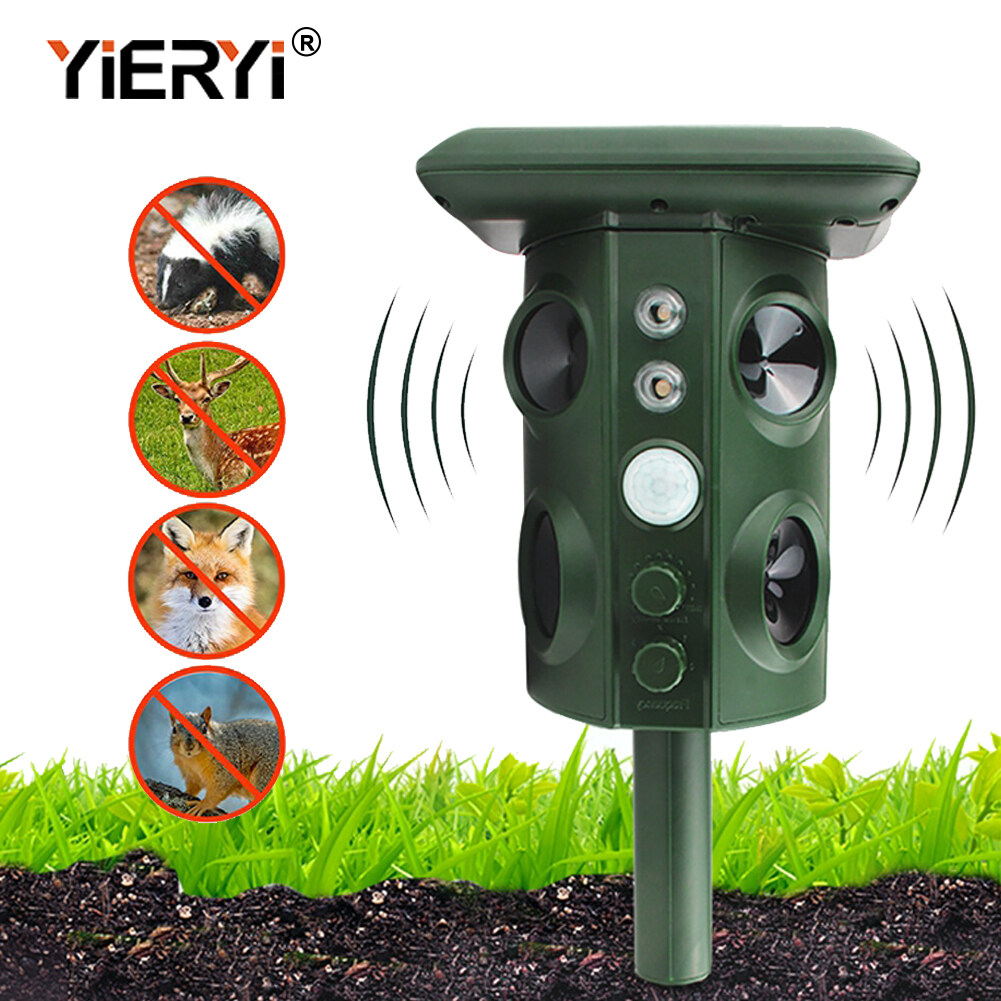 YIERYI Solar Bird Repellent Animal Repeller, 360° Outdoor Indoor Ultrasonic Animal Repeller Waterproof Solar Powered Repellent, Repel Dogs, Cat, Fox Bird