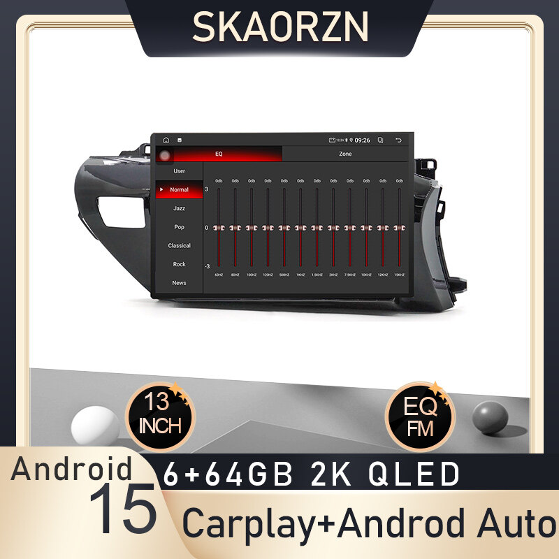 Skaorzn 13inch 6+64GB for-toyota-hilux-2016-2025 android15 2k qled 2000x1200p 2din car android headunit stereo fm bluetooth carplay android auto steering control rear view for 9inch 10inch frame t13 ราคา 8,104 บาท*ส่งฟรี