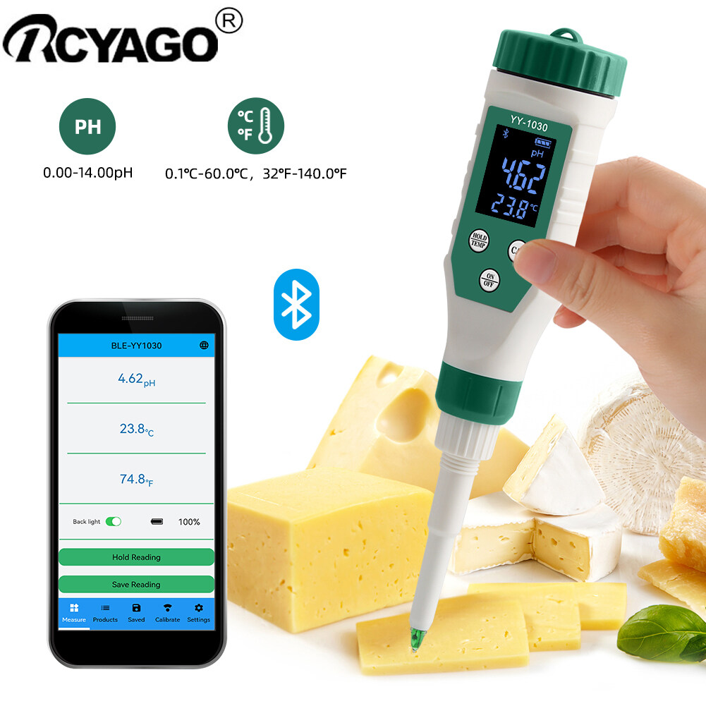 RCYAGO Máy Đo PH Thông Minh Bluetooth 6 Trong 1 Máy Kiểm Tra PH Đất Nước Máy Phân Tích PH ATC Bột Nhào Cho Bột, Thịt, Trái Cây, Nước, Đất, Mỹ Phẩm, Độ Chính Xác Cao