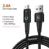 Toocki LED Micro USB Cable 2.4A Fast Charging Data Transfer Cable สำหรับ Samsung Huawei Xiaomi Oppo Vivo Android โทรศัพท์มือถือ Micro Charger Cord