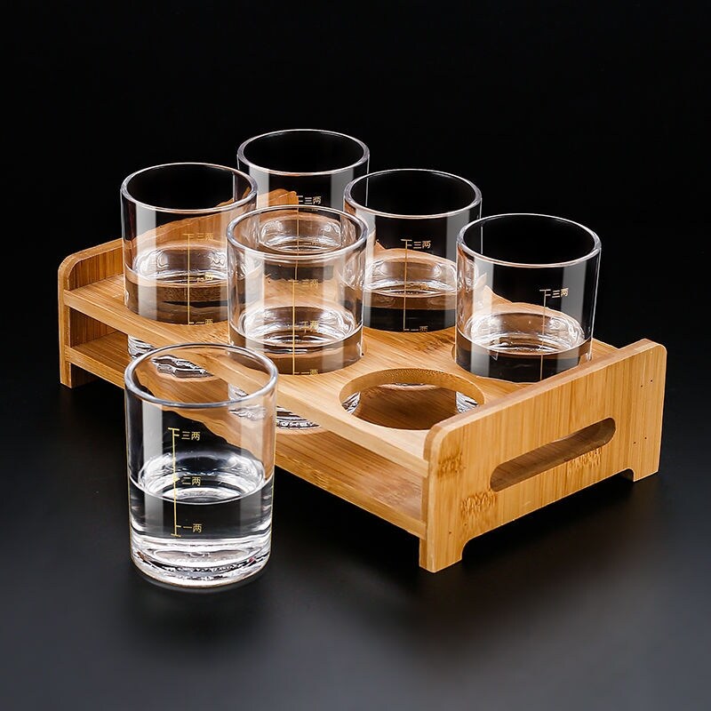 Gambar high quality Toughened glass wine cup 2 two 3 belt scale household wine glasses suit high end wine liquor cup 2 two