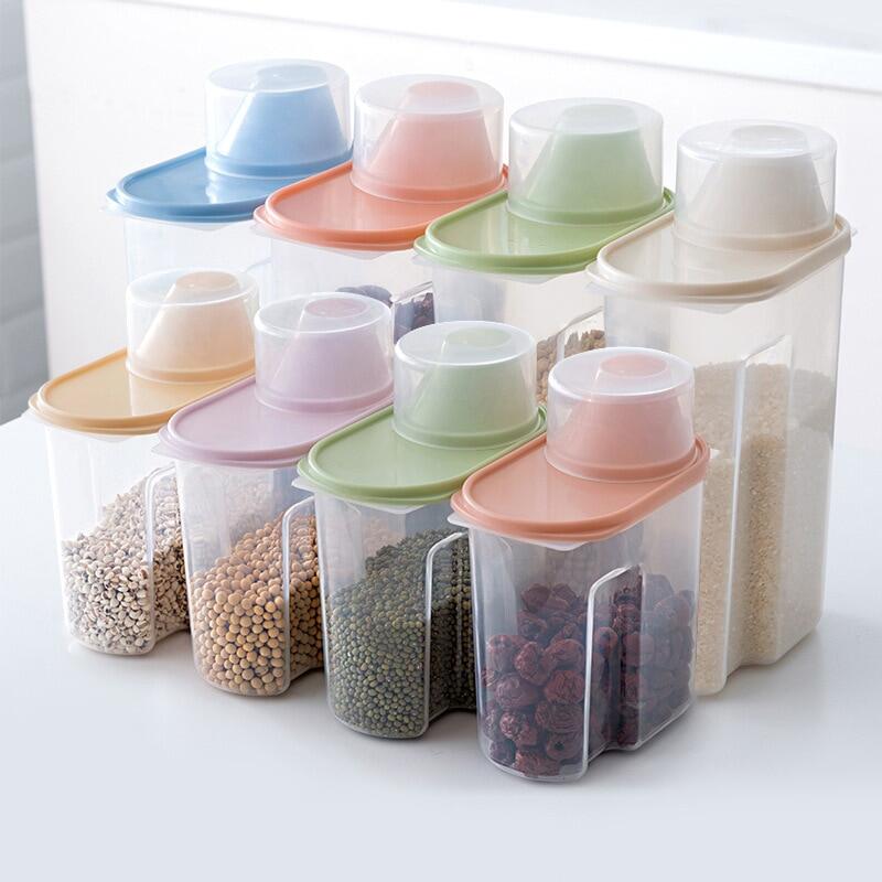 Gambar Plastic Cereal Dispenser Storage Box Kitchen Food Grain Rice Container Nice Kitchen Rice Storage Box Flour Grain Storage
