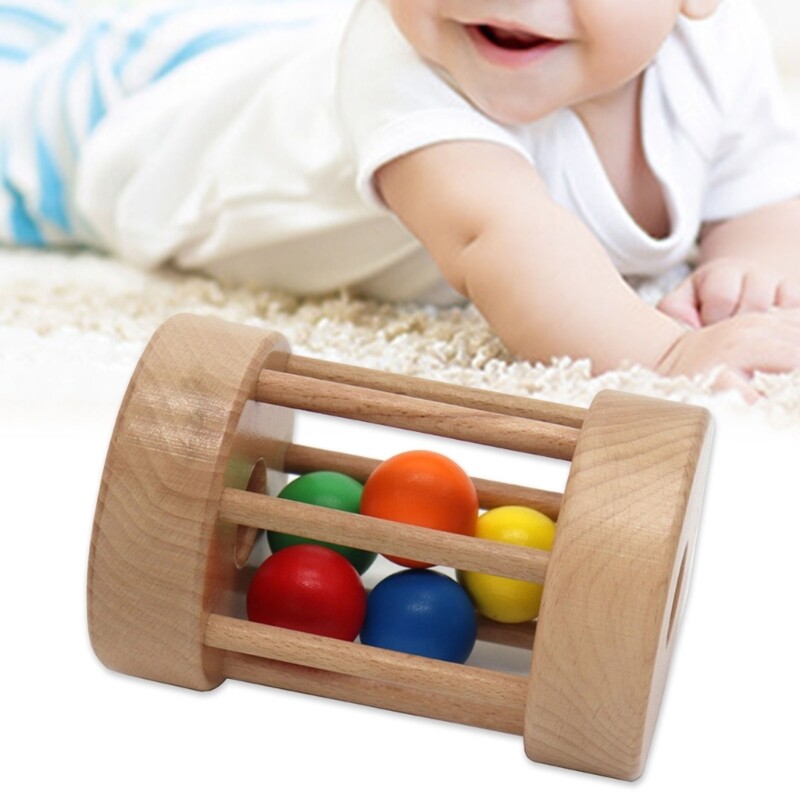 Wood Rattle Rollers for Babies Ages 0m