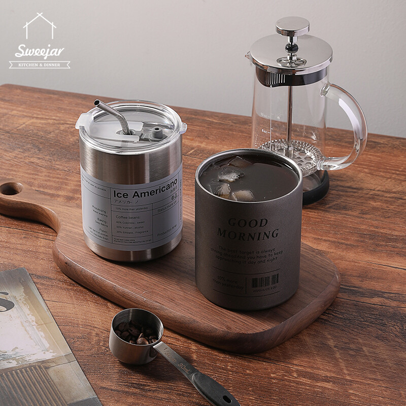 Gambar SWEEJAR Latte Coffee Cup Vacuum Flask American Retro 304 Stainless Steel 350ml Portable Sippy Cup Outdoor Thermos Mug