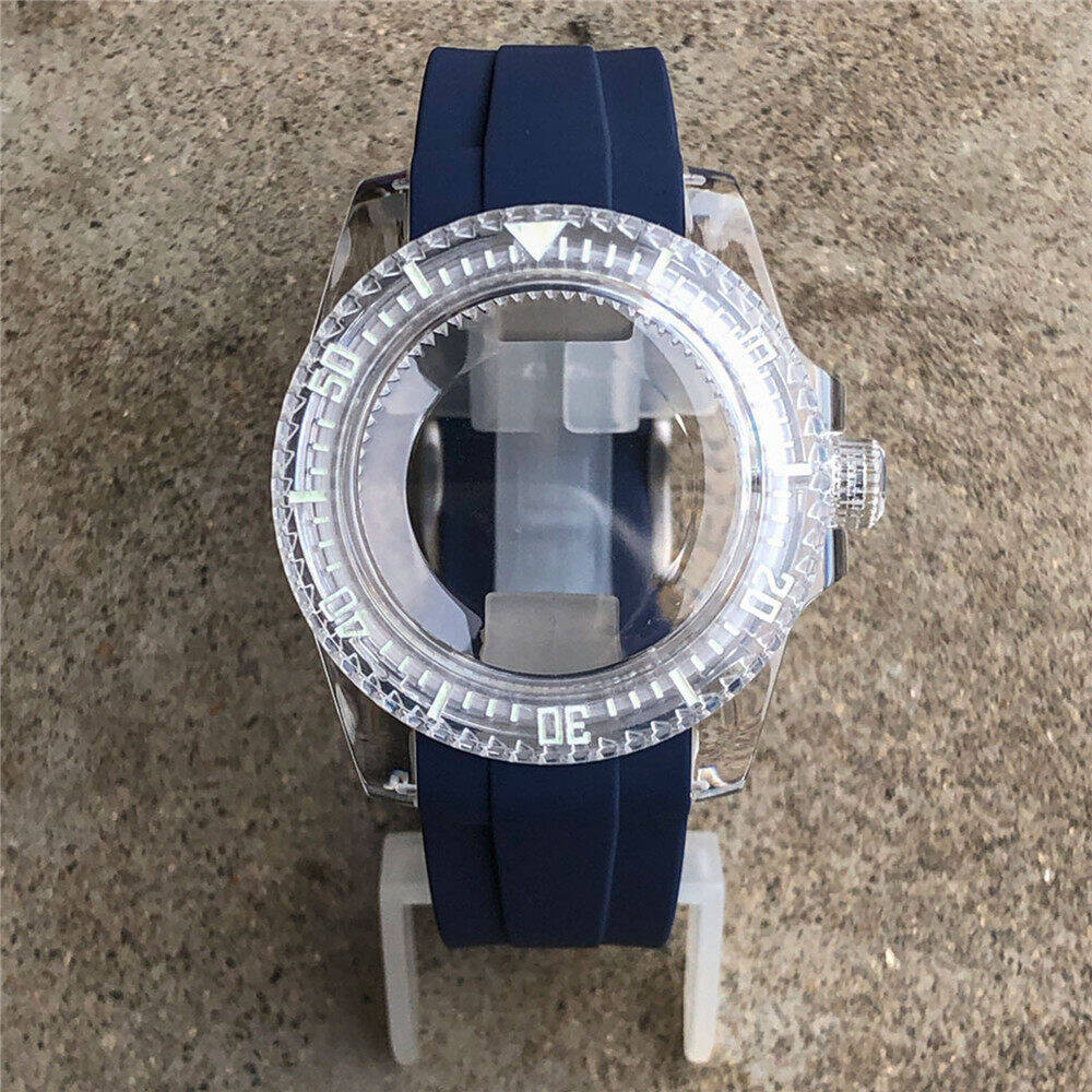 Luminous Plastic Watch Case Strap Acrylic 40MM One-Way Rotation 60click Watch Case for NH35/NH36 Movement