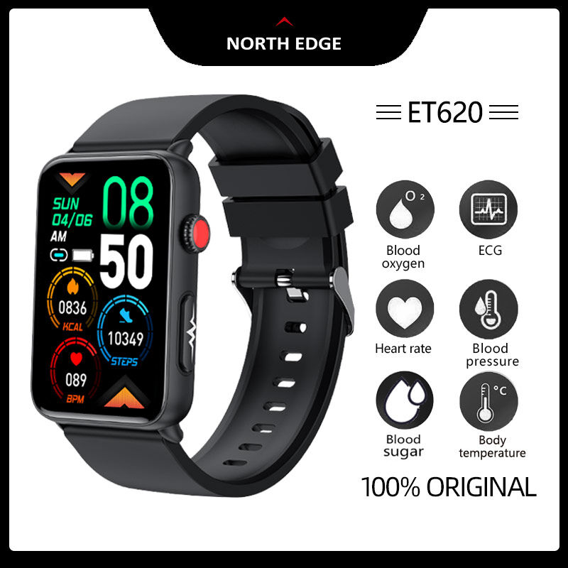 NORTH EDGE ET620 ECG+HRV Health Smart Watch Blood Glucose Blood Pressure Blood Oxygen Body Temperature MET Sleep Mode Ultra Long Standby 1.57Inch Square Full Touch Screen Smart Watch ราคา 1,509 บาท*ส่งฟรี