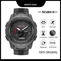 NORTH EDGE Original Tactical Men‘s Watch Carbon Fiber Case Digital Watch For Men LCD Display Luminous Hands World Time Outdoor Sports Watch 50M Waterproof MARS 3