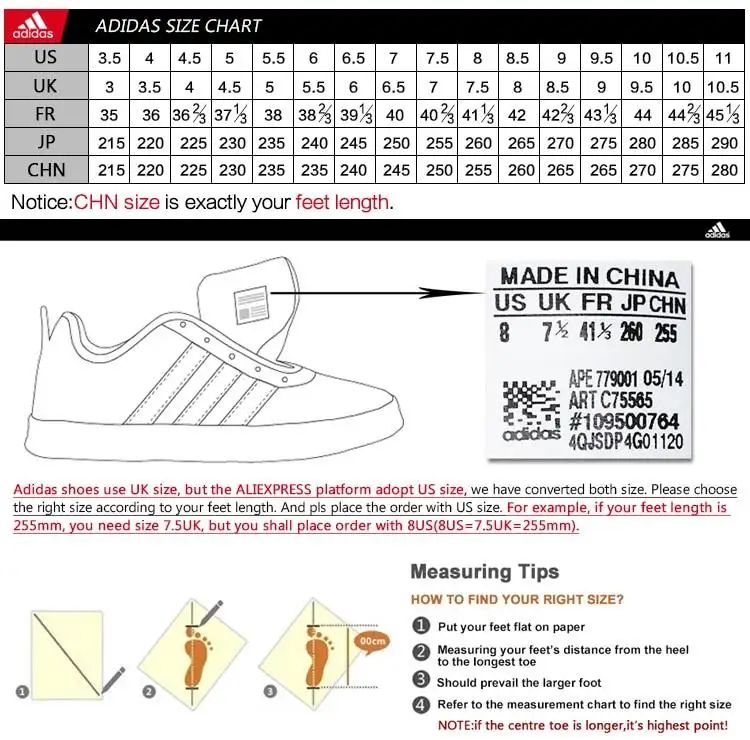 adidas tennis shoes size chart