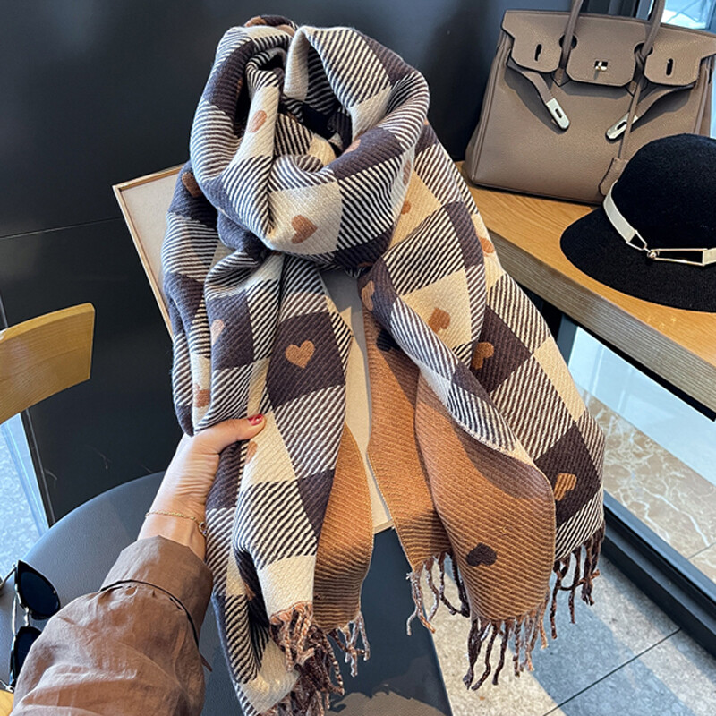 Khăn choàng ấm áp khăn quàng cổ len Cashmere nâu mềm nữ