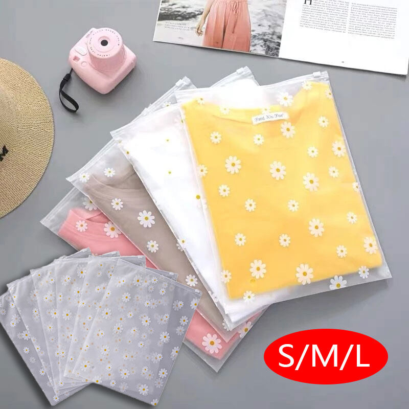 10 cái cỡ s/m/l túi đựng đồ bằng nhựa khóa zip mờ tùy chỉnh túi hoa cúc nhỏ in để đi du lịch túi khóa zip chống nước