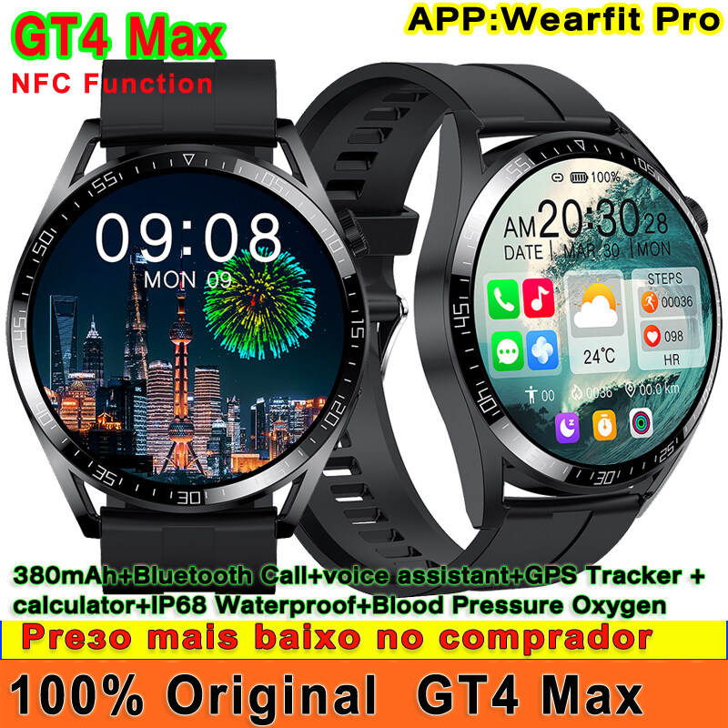 Original GT4 Max Đồng hồ thông minh người đàn ông Siri NFC Bộ theo dõi GPS cuộc gọi bluetooth sạc không dây IP68 máy tính không thấm nước smartwatch cho Huawei IOS Android