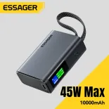 Essager 45W Powerbank 10000mAh pd3.0 Type-C sạc nhanh cho máy tính bảng máy tính xách tay MacBook Trạm điện TFT Thông Minh Kỹ thuật số dispaly 2 cổng được xây dựng trong Loại C Cáp sạc nhanh sạc dự phòng di động hỗ trợ iPhone 17 16 Pro Max Apple công tắc
