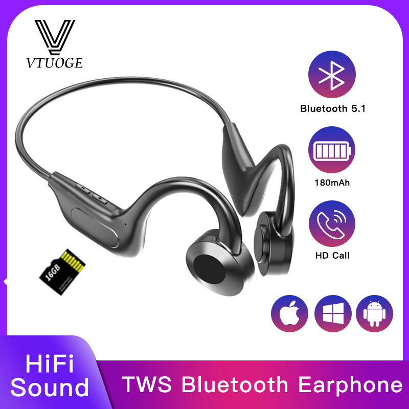 VTUOGE Bone Conduction Headphone bluetooth earphone Gaming Headset LOW Latency Gaming Open ear Wireless Headset Cycling Running Fitness Sweatproof Earbuds For Android Huawei xiaomi Redmi