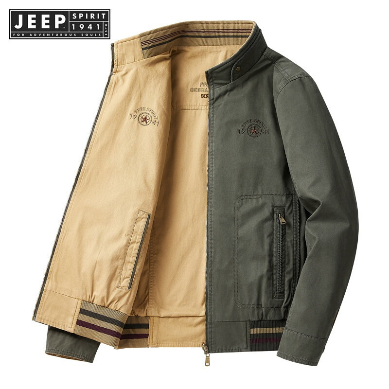 Jeep tinh thần 1941 estd hai mặt áo khoác áo khoác cho nam mùa thu trung niên Retro trưởng thành đứng lên Áo Cardigan Có Cổ lỏng lẻo hàng đầu