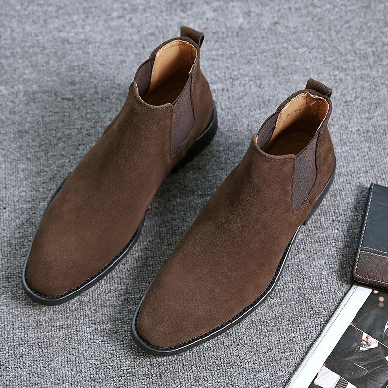 Banchugw Men's Retro Classical Chelsea Boots Cow Suede Genuine Leather Men Fashion Ankle Boot Mens Casual Short Boots High-Top Shoes