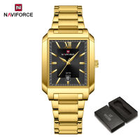 Naviforce Đồng hồ thạch anh Đồng hồ kèm lịch vuông nguyên bản cho nam đồng hồ thời trang đơn giản cho nam dây đeo bằng thép không gỉ 3ATM chống nước phong trào nf9251g