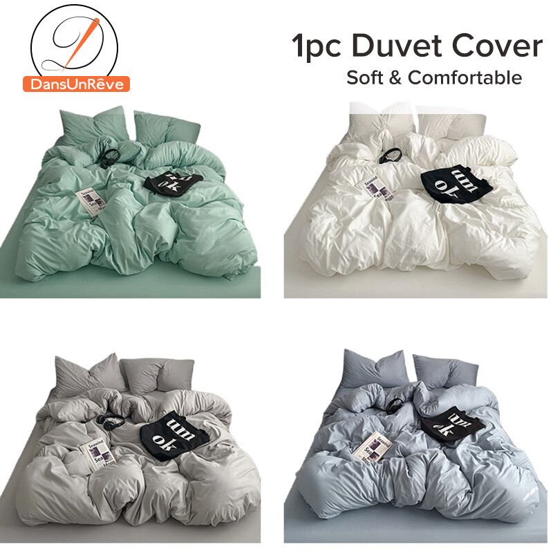 Dansunreve Washed Cotton Quilt Cover Solid Color Duvet Cover with Zipper Plain Soft Comforter Cover Quilt Cover Grey/Pink/Green ราคา 379 บาท*ส่งฟรี