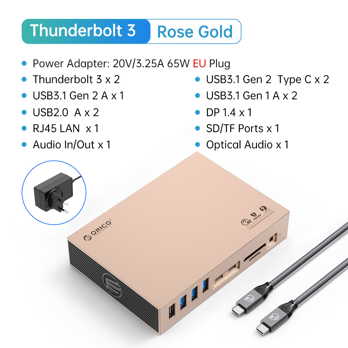 ORICO [Màn hình hiển thị ba màn hình khác nhau] Thunderbolt 3 USB C trạm nối Loại C đến 8k60hz dp 40